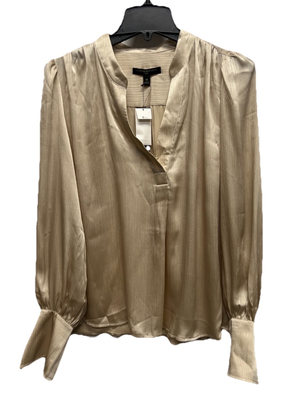 Banana Republic Gold Satin Crinkle Volume sleeve Blouse Size M